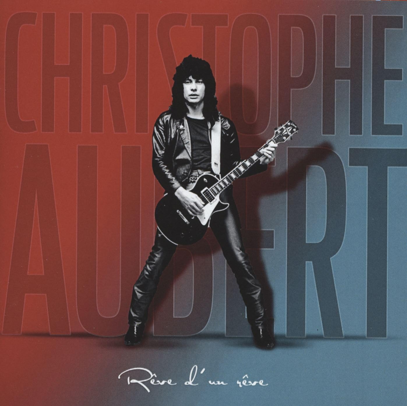 CD cover: Christophe Aubert playing a red electric guitar.