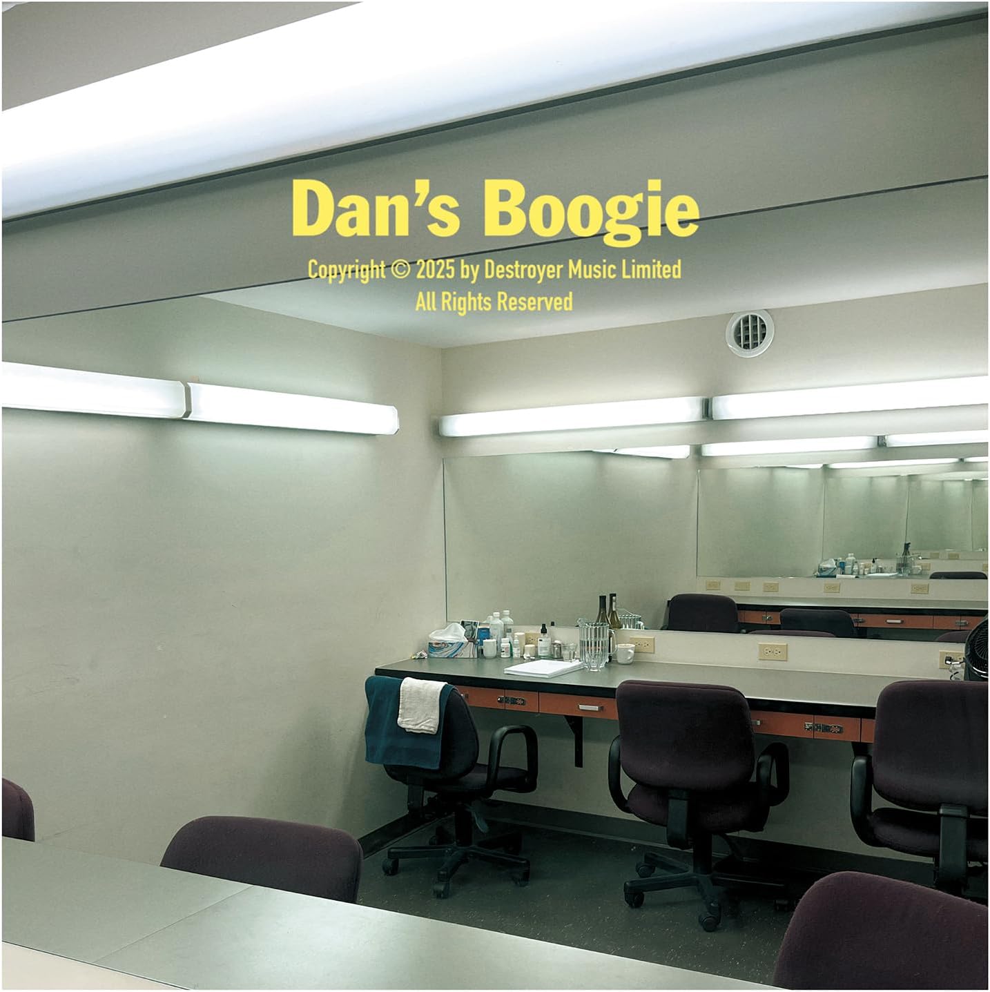 Vinyl record cover: a brightly lit, minimalist barbershop interior.