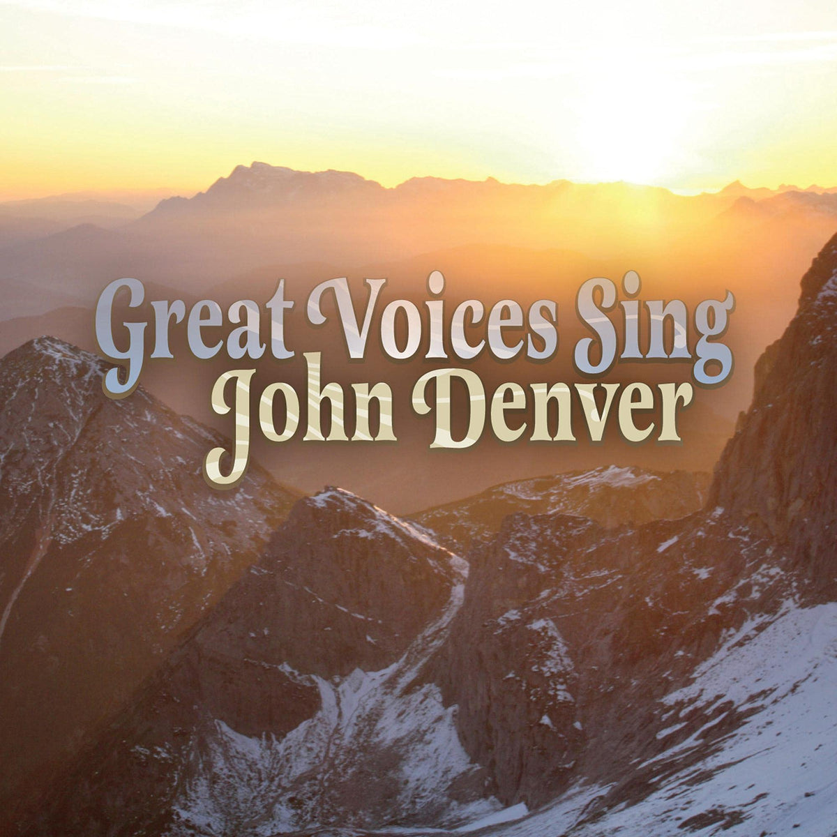 CD cover for “Great Voices Sing John Denver” with mountain landscape.