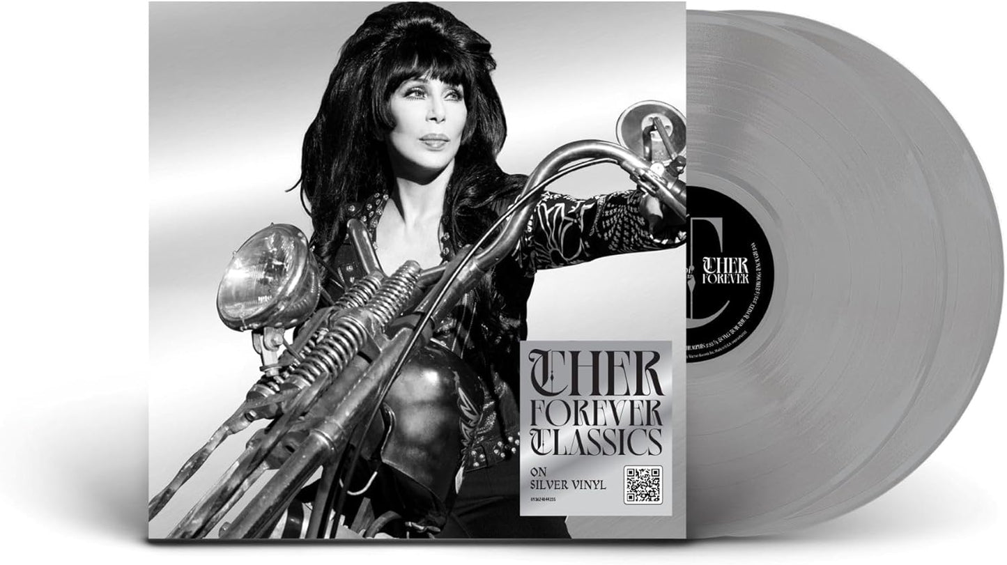 Silver vinyl LP of Cher, featuring a black and white portrait.