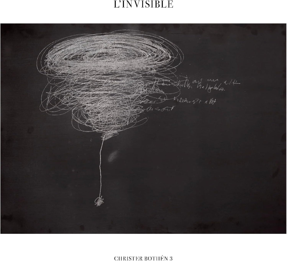 Dark album cover with white scribbled lines and handwritten text.