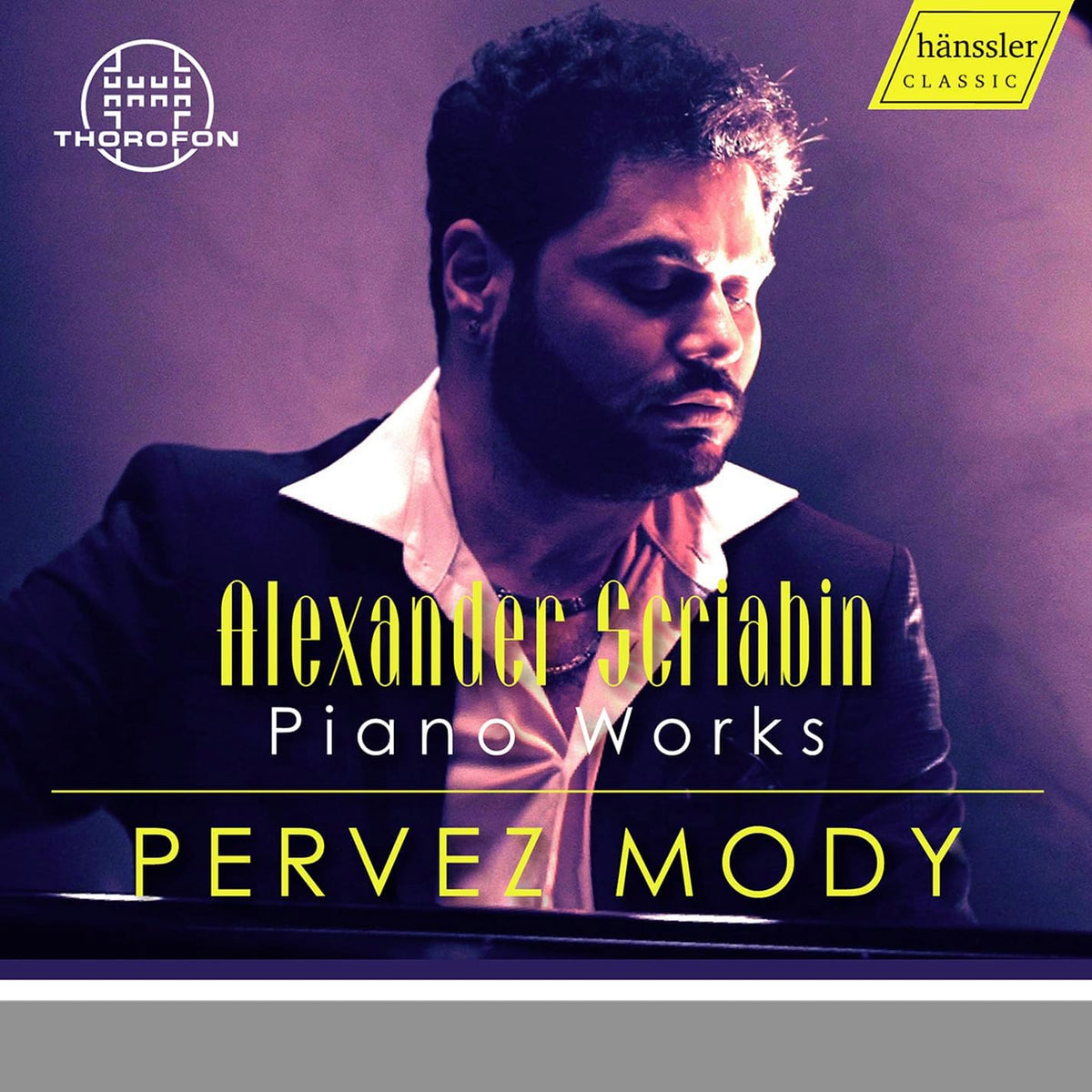 CD cover featuring portrait of pianist Pervez Mody, dark background.