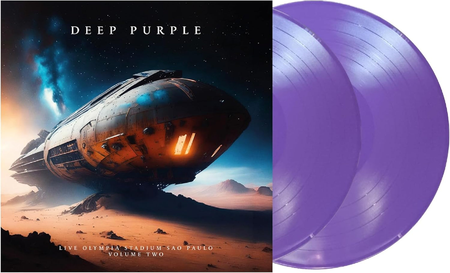 Deep Purple album cover and purple vinyl record displayed together.