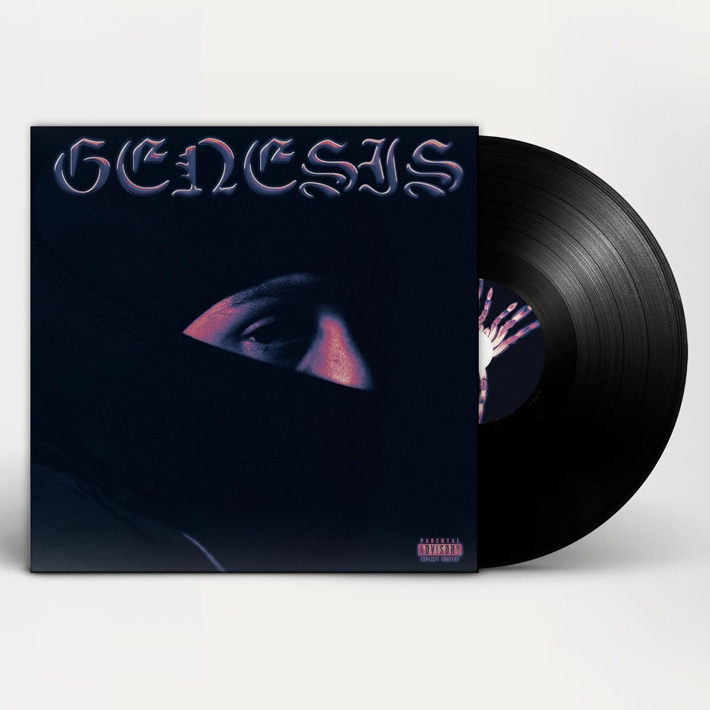 Peso Pluma’s “Genesis” album cover on a black vinyl record.