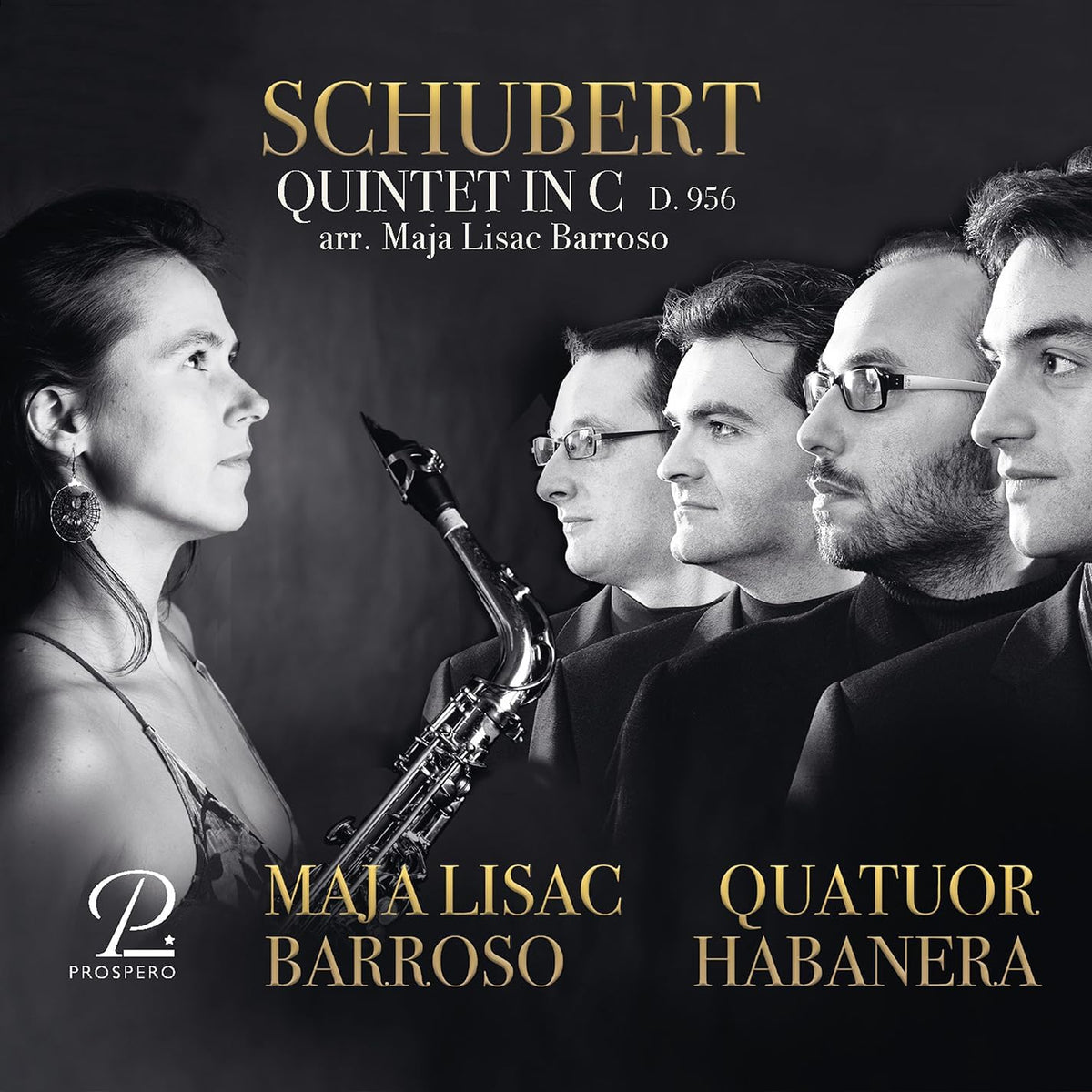 CD cover featuring musicians and a saxophone in grayscale tones.