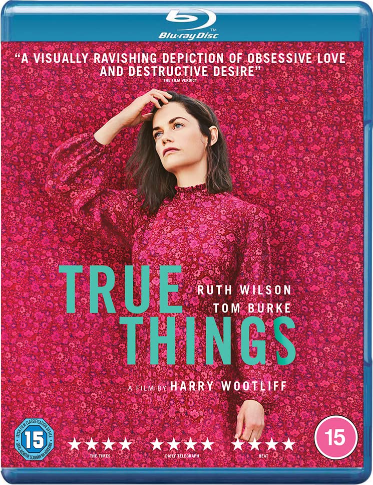 Blu-ray cover for True Things featuring Ruth Wilson against a pink floral background.
