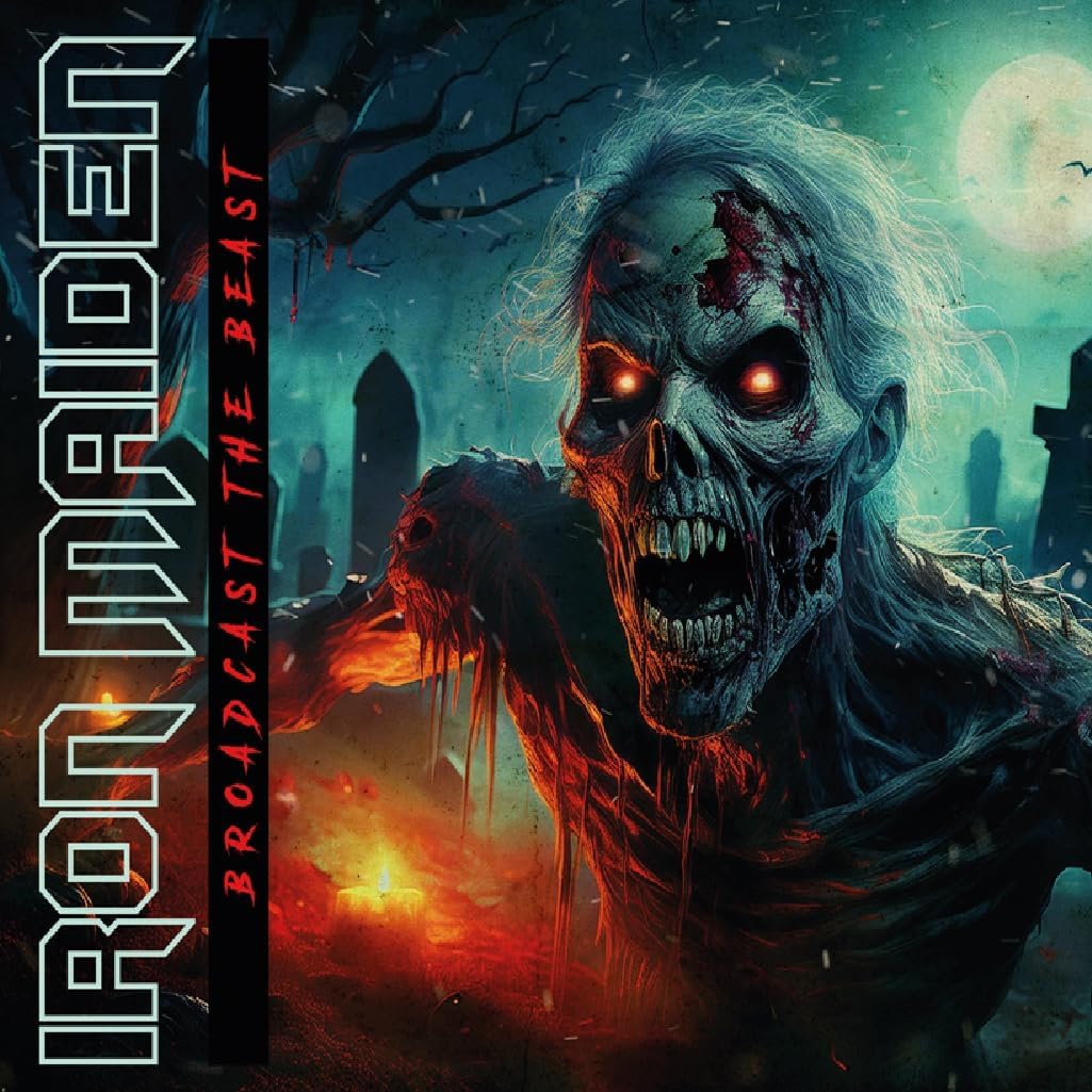 Iron Maiden album cover featuring a zombie in a graveyard scene.
