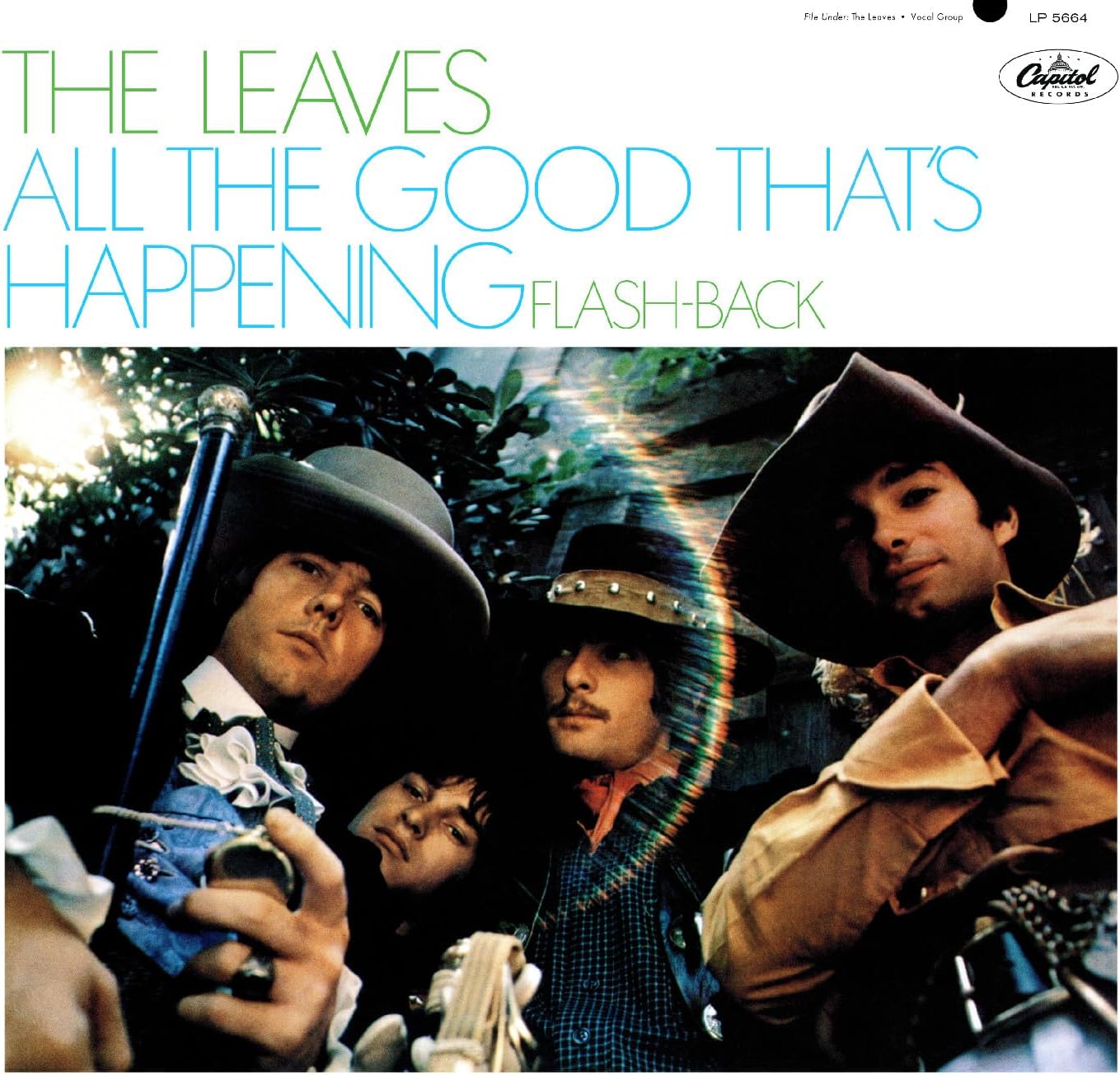 Album cover for The Leaves, featuring a band portrait and sunset.