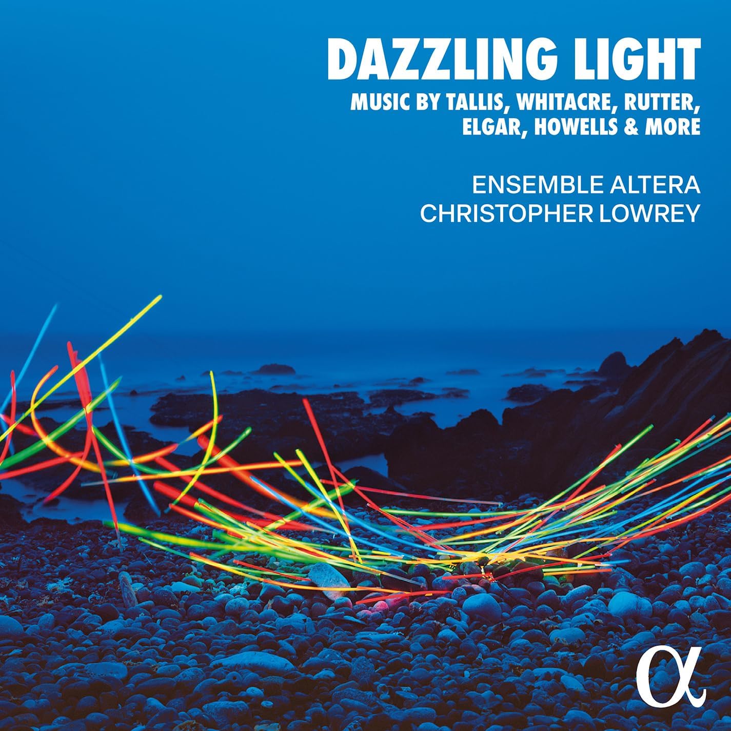 CD cover for "Dazzling Light" by Ensemble Altera, with abstract light trails.
