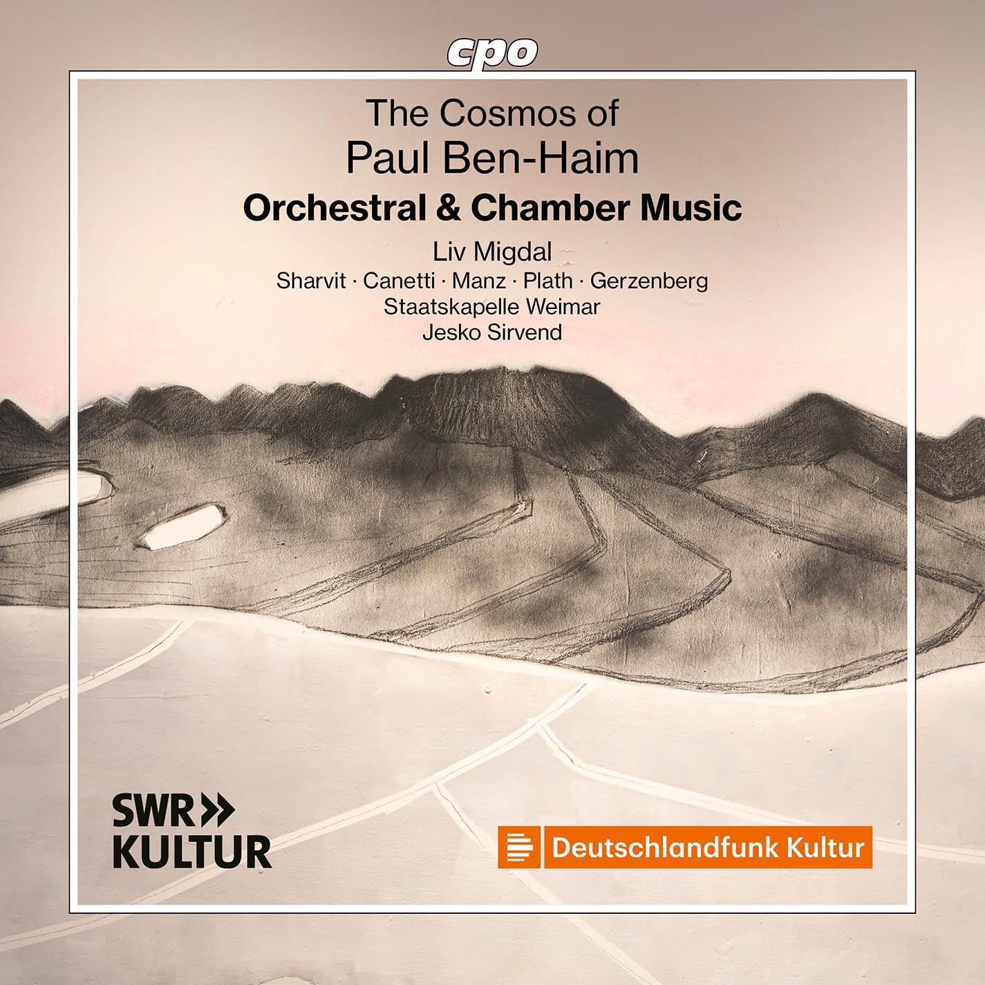 CD cover for Paul Ben-Haim orchestral and chamber music, sketched landscape.