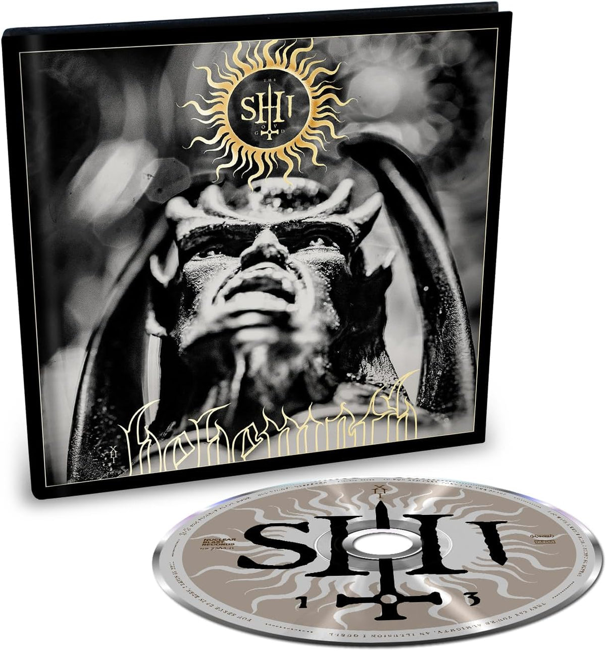 Behemoth album cover: black and white image of a horned figure.