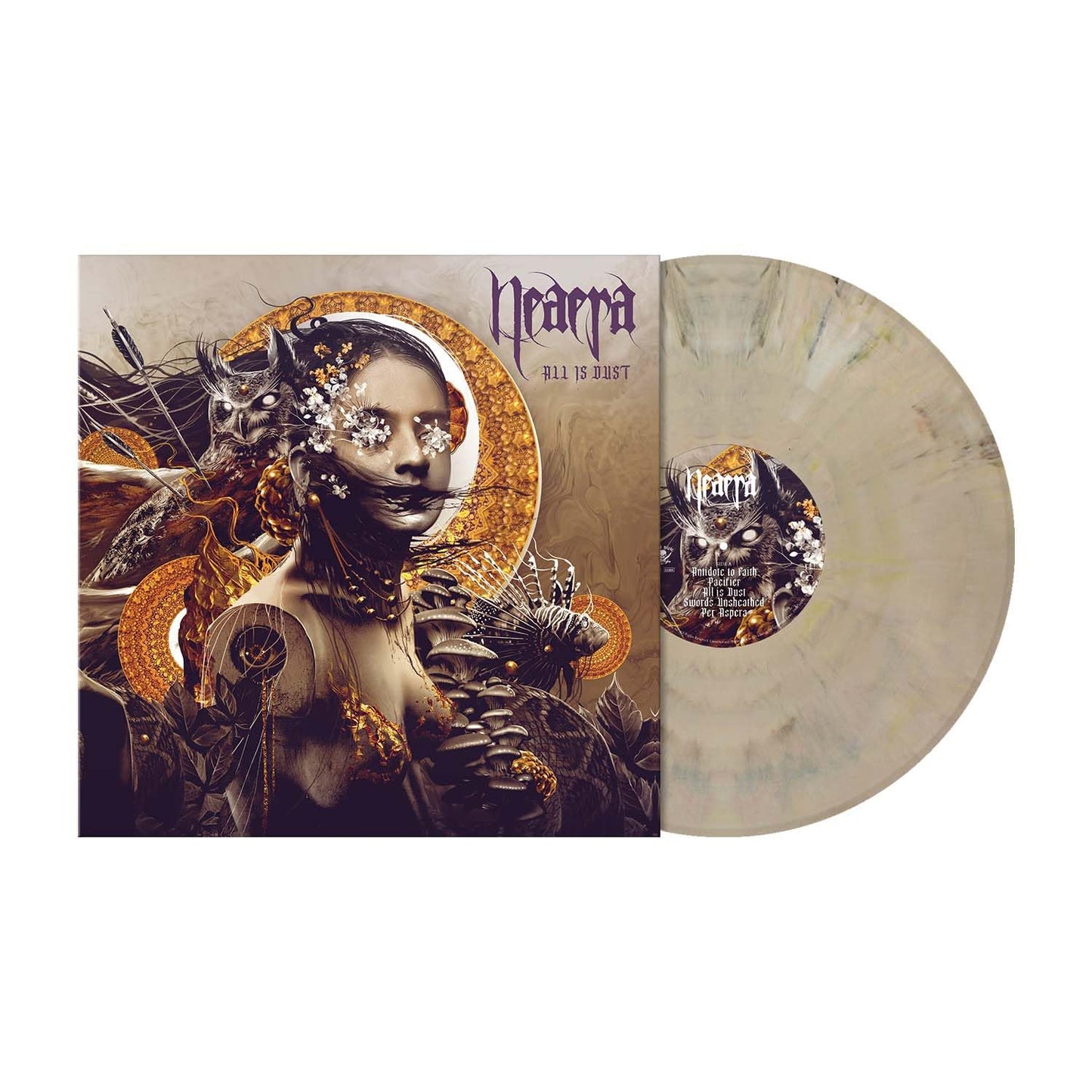 Neaera All Is Dust vinyl record with cover art featuring a woman and owl.