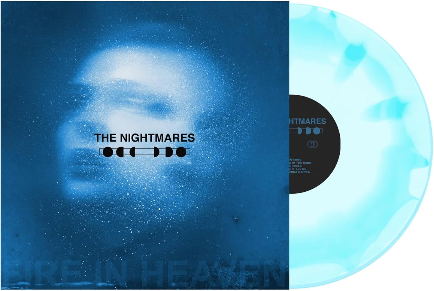 Vinyl record of The Nightmares’ “Fire In Heaven” with blurred face art.