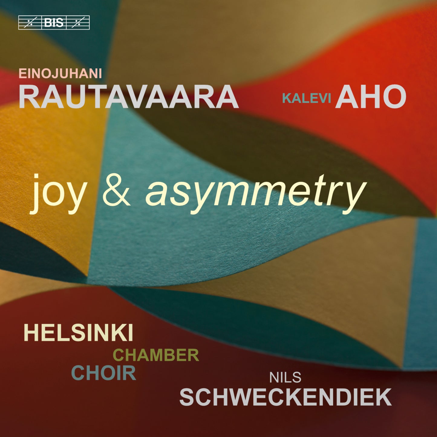 CD cover for Rautavaara/Aho choral music, abstract colorful design.