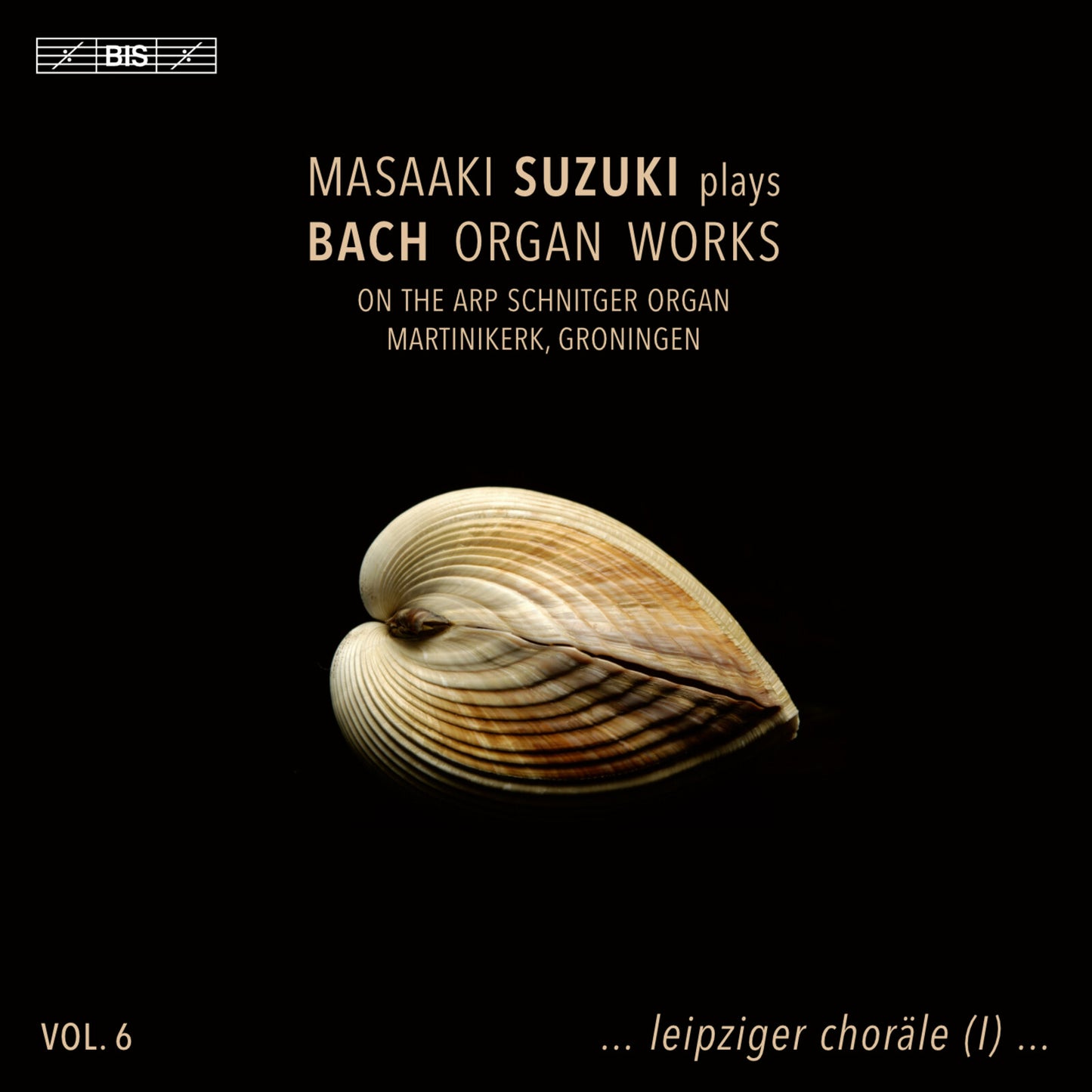 CD cover for Masaaki Suzuki’s Bach Organ Works Vol. 6, featuring a shell.