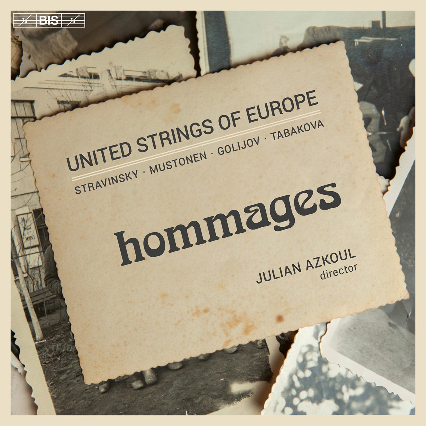 CD cover for "Hommages" by United Strings of Europe, with vintage photos.