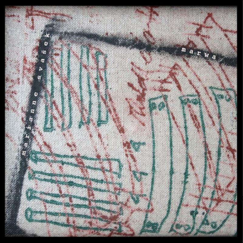 CD cover with abstract green and red scribbles on a beige background.