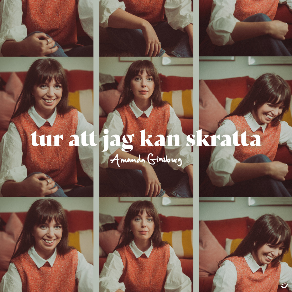 Album cover for Amanda Ginsburg's "Tur Att Jag Kan Skratta" with nine portrait images.