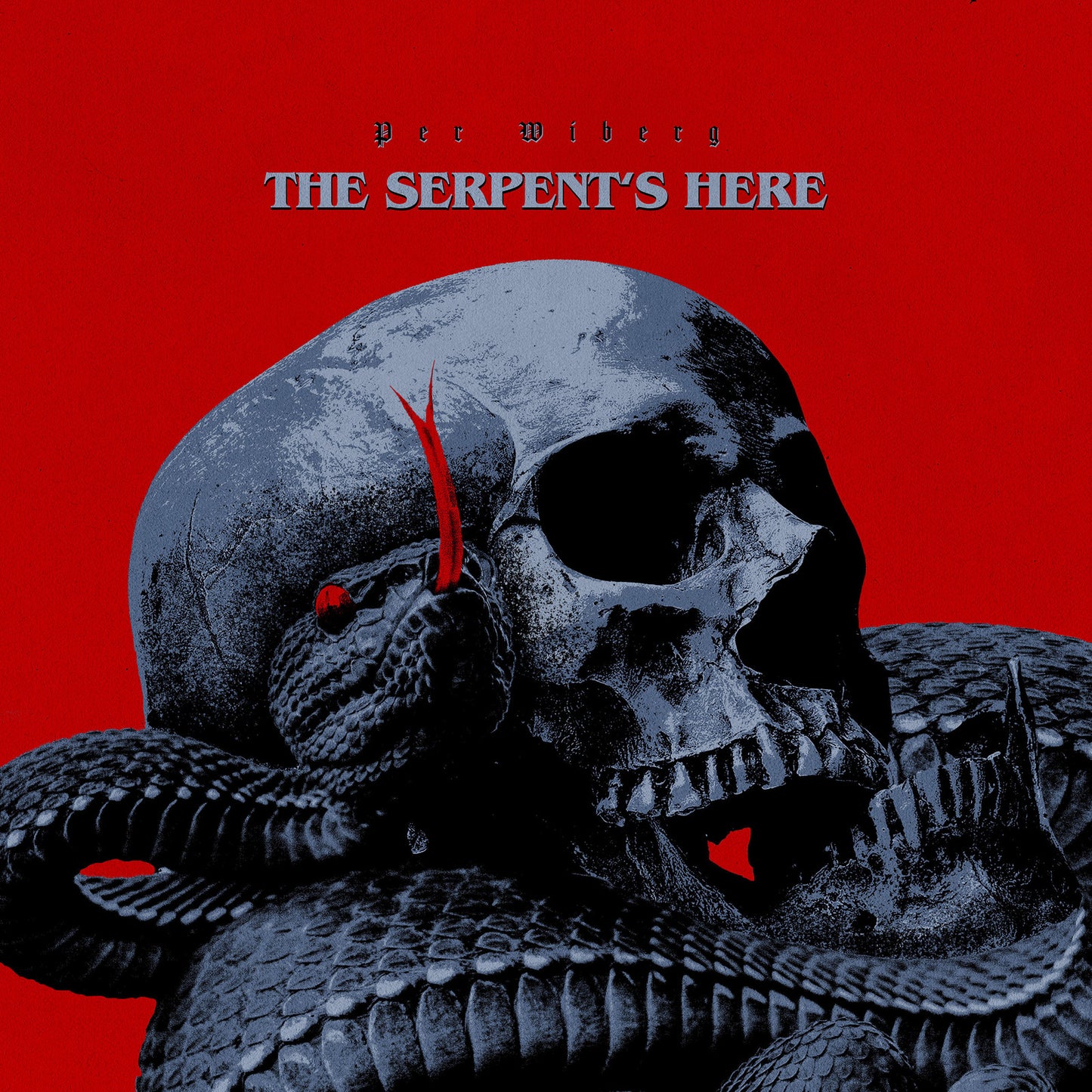 Red album cover featuring a skull with a snake coiled around it.