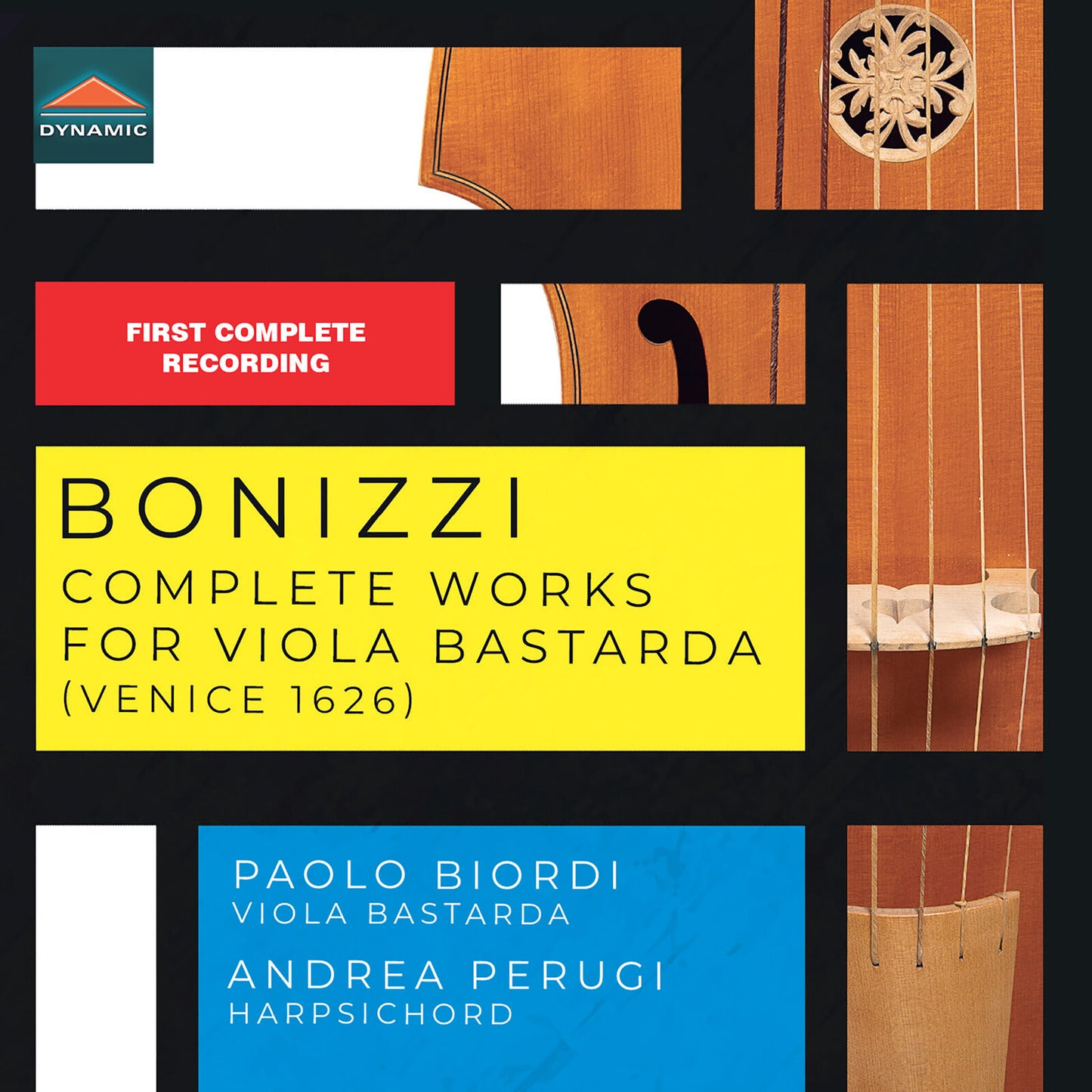 CD cover for Bonizzi’s viola bastarda works, featuring abstract orange shapes.