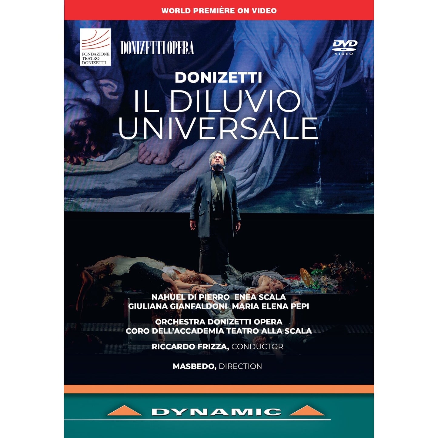 DVD cover for Donizetti’s “Il Diluvio Universale” opera, featuring a man onstage.