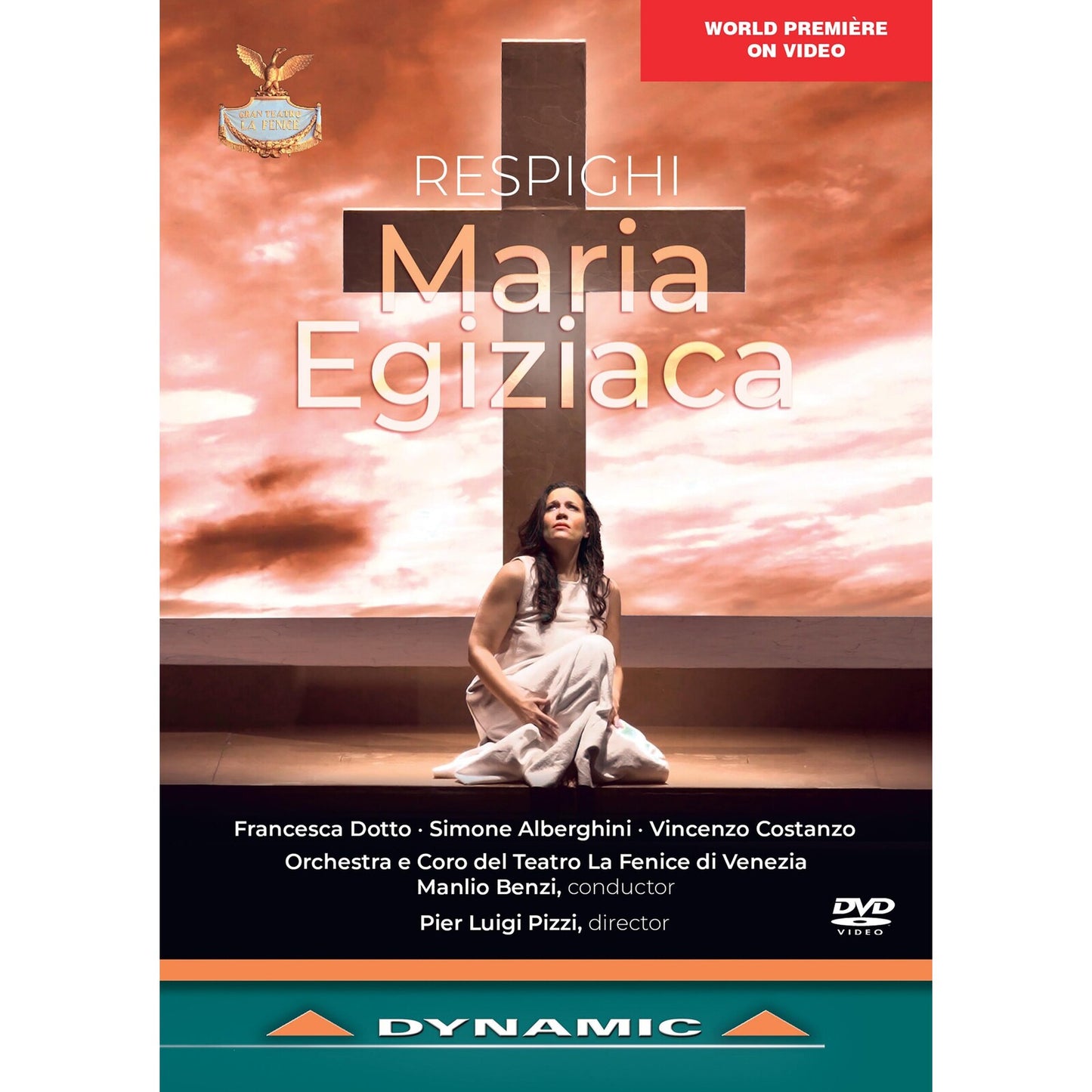 DVD cover for Respighi’s “Maria Egiziaca” opera, featuring a kneeling woman.