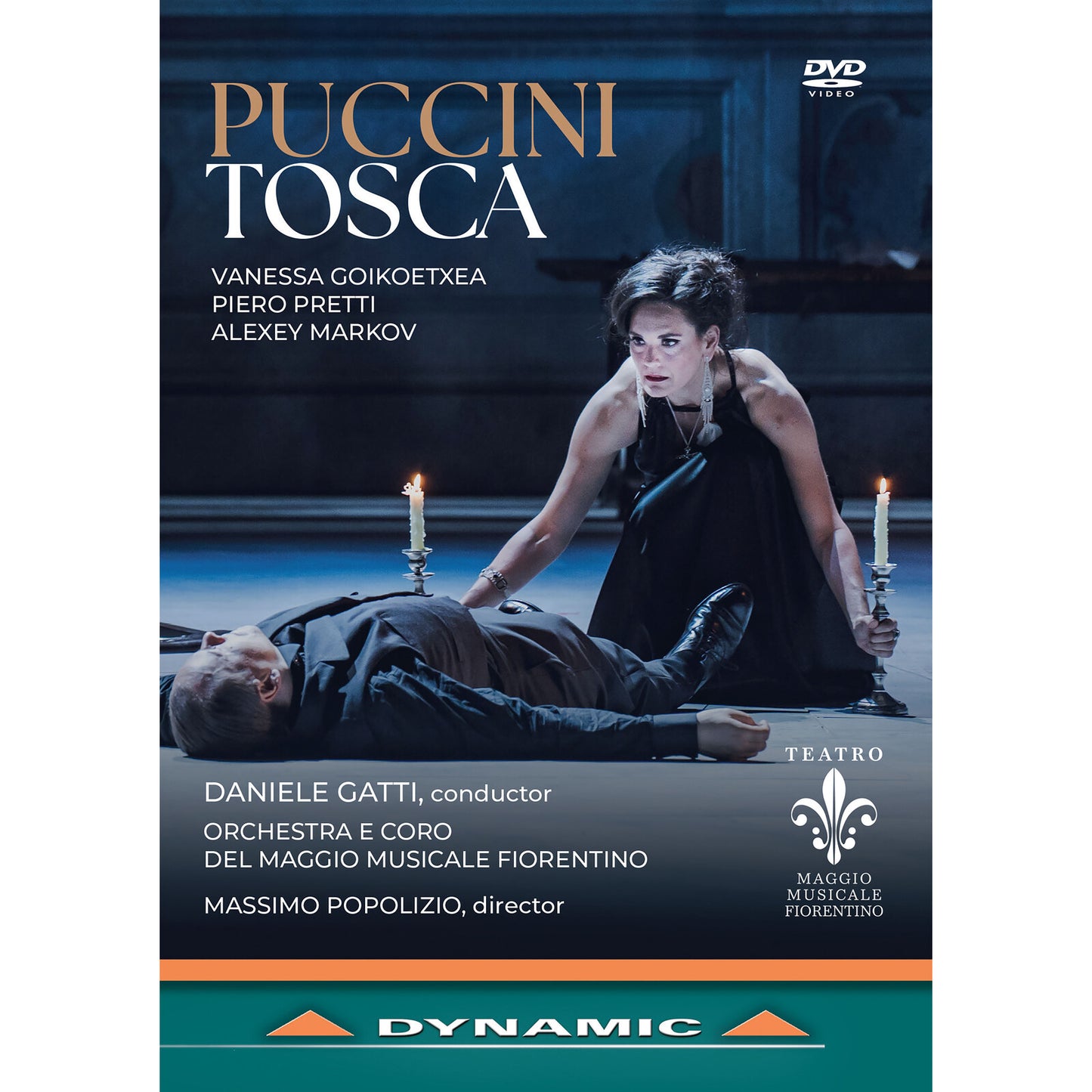 DVD cover for Puccini’s Tosca opera, featuring a soprano and baritone.