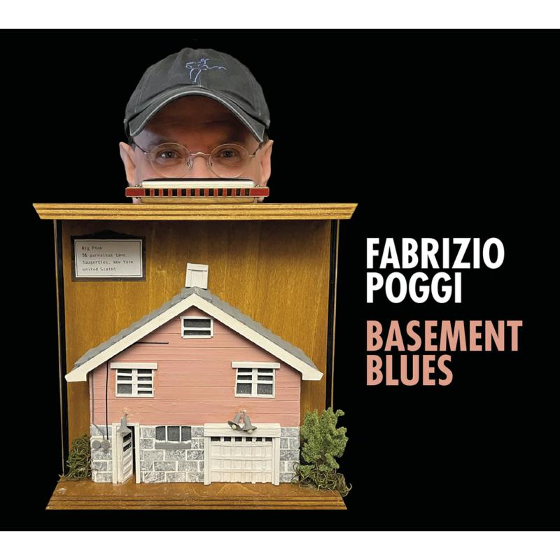 CD cover: Fabrizio Poggi's "Basement Blues" with a house illustration.