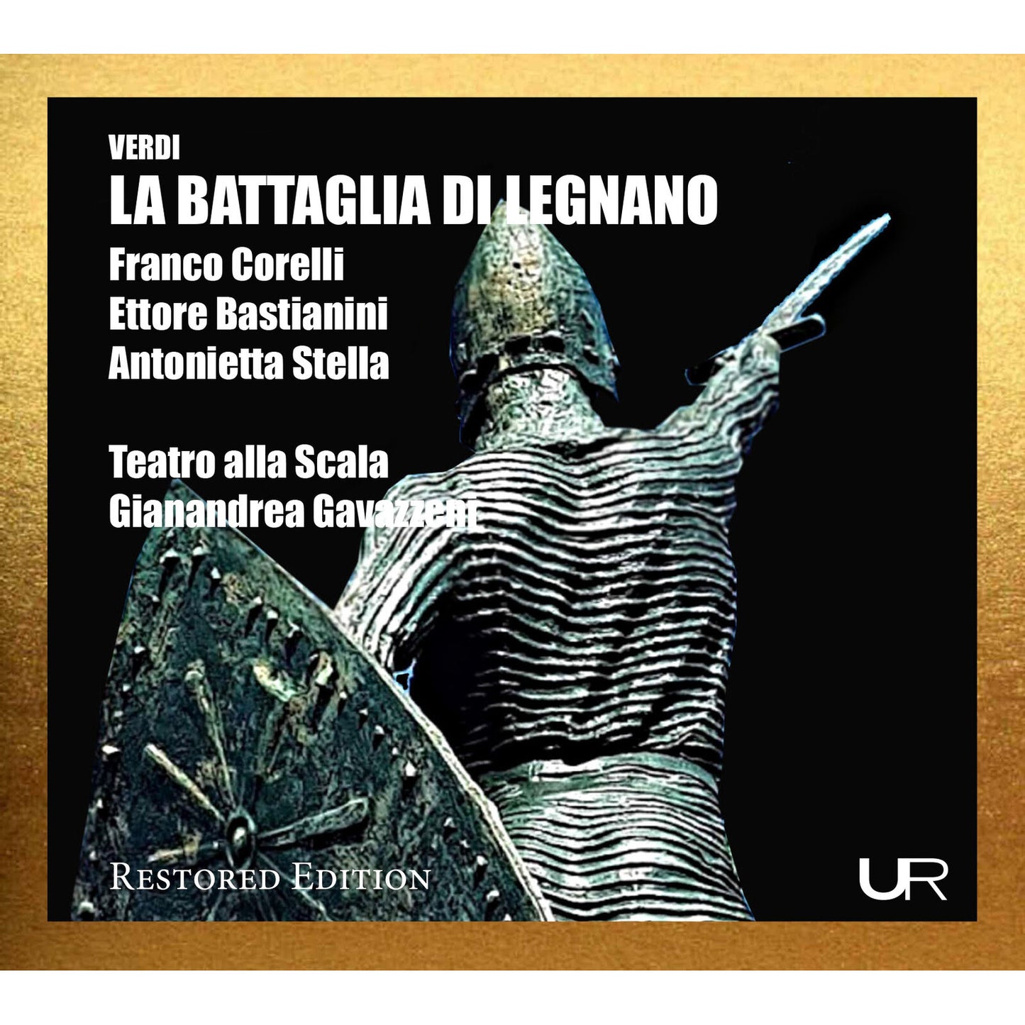 CD cover for Verdi’s “La Battaglia Di Legnano” with knight illustration.
