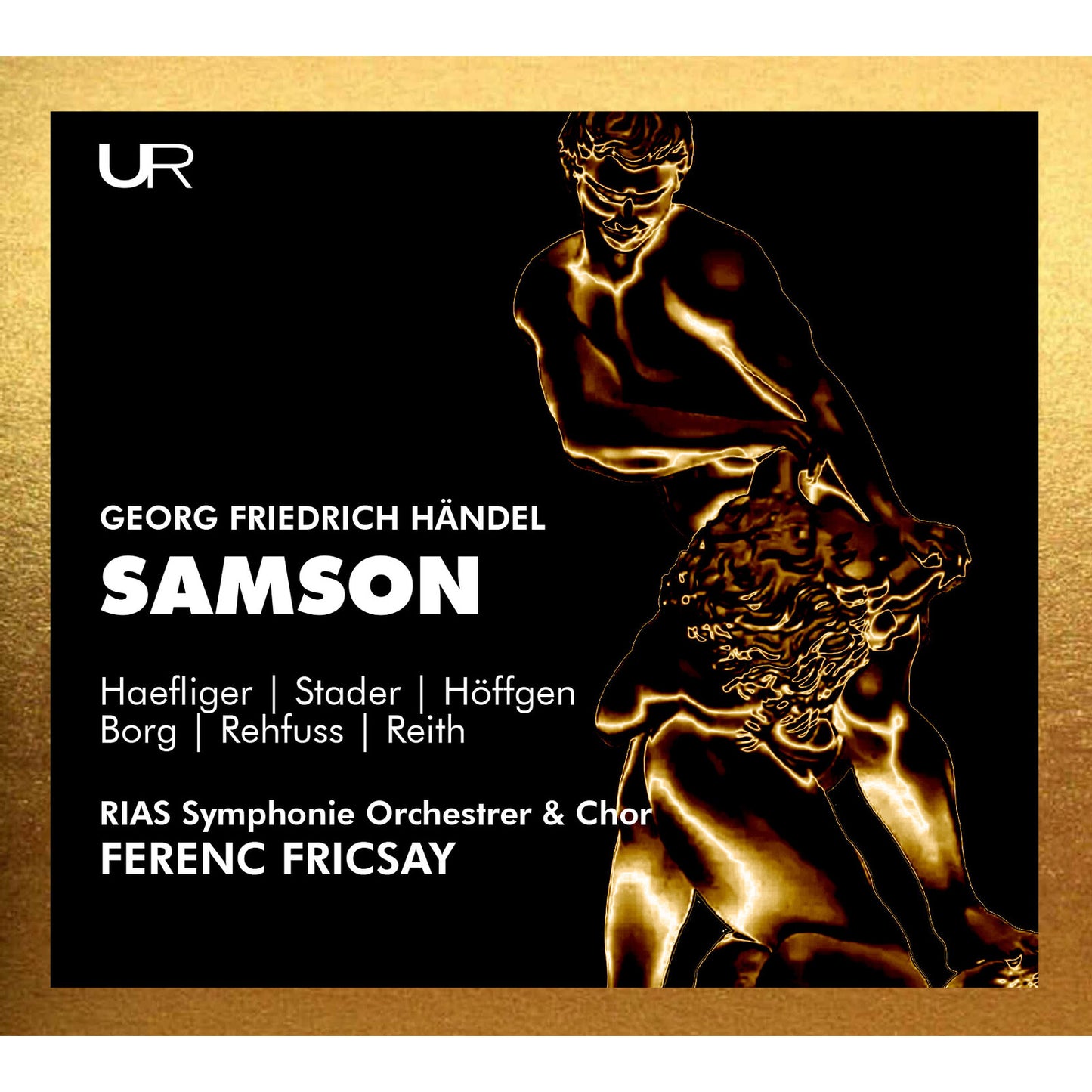 CD cover for Handel's Samson, featuring a golden, muscular figure.