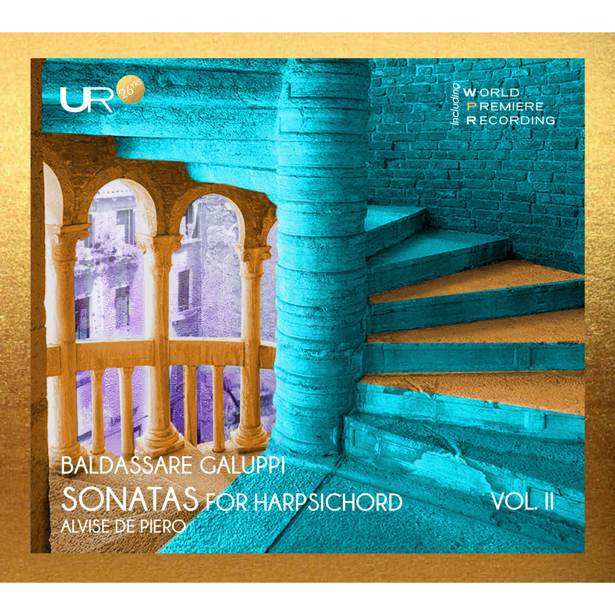 CD cover featuring a blue and gold architectural image, text: Galuppi Sonatas.