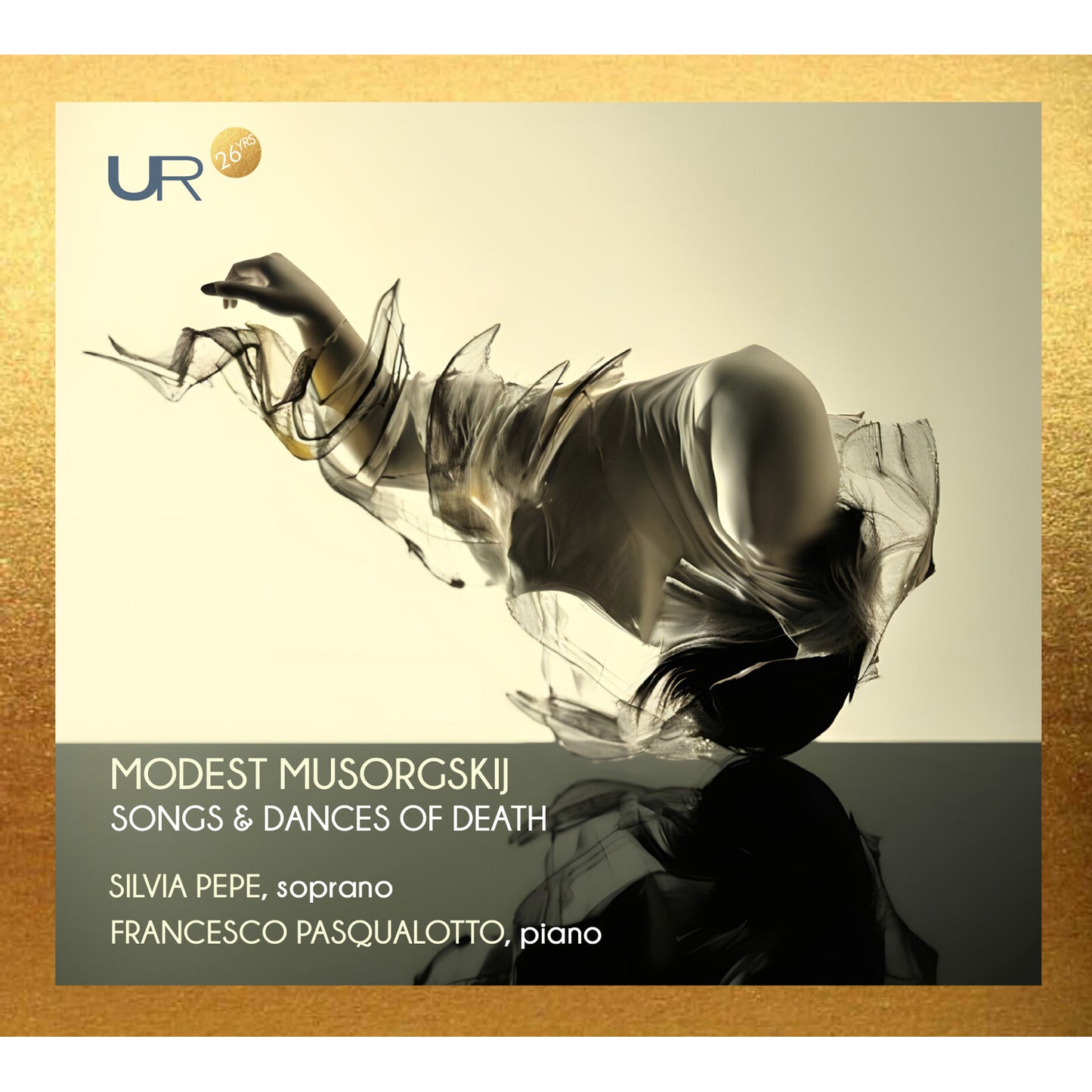 CD cover for Musorgskij songs, featuring a dramatic, flowing figure.