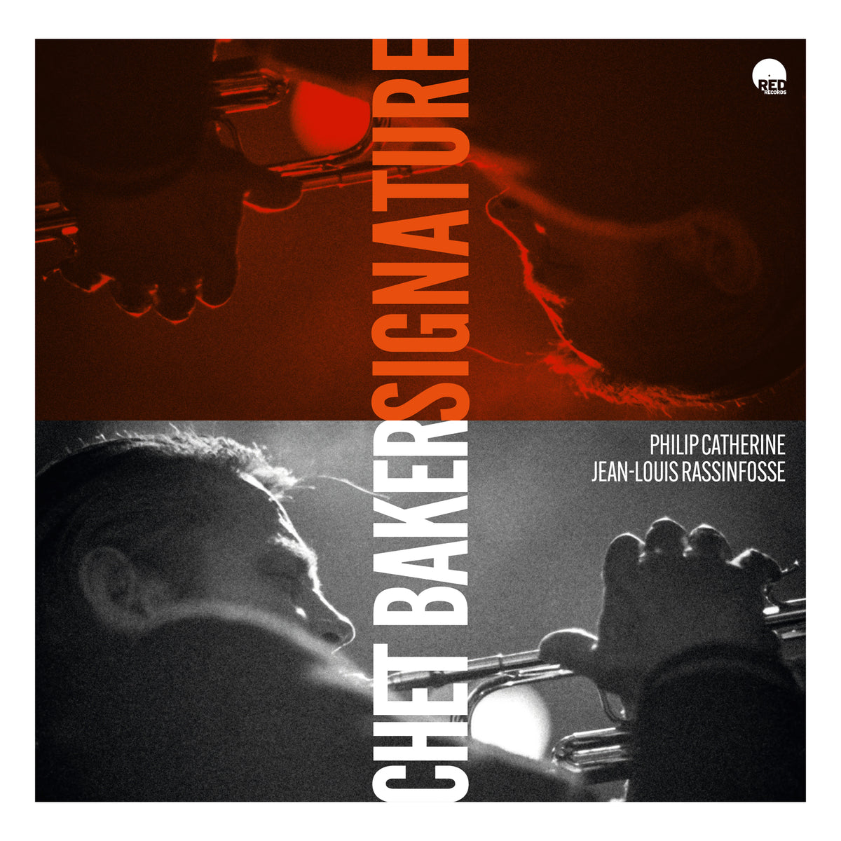Chet Baker album cover featuring split portrait and bold text.