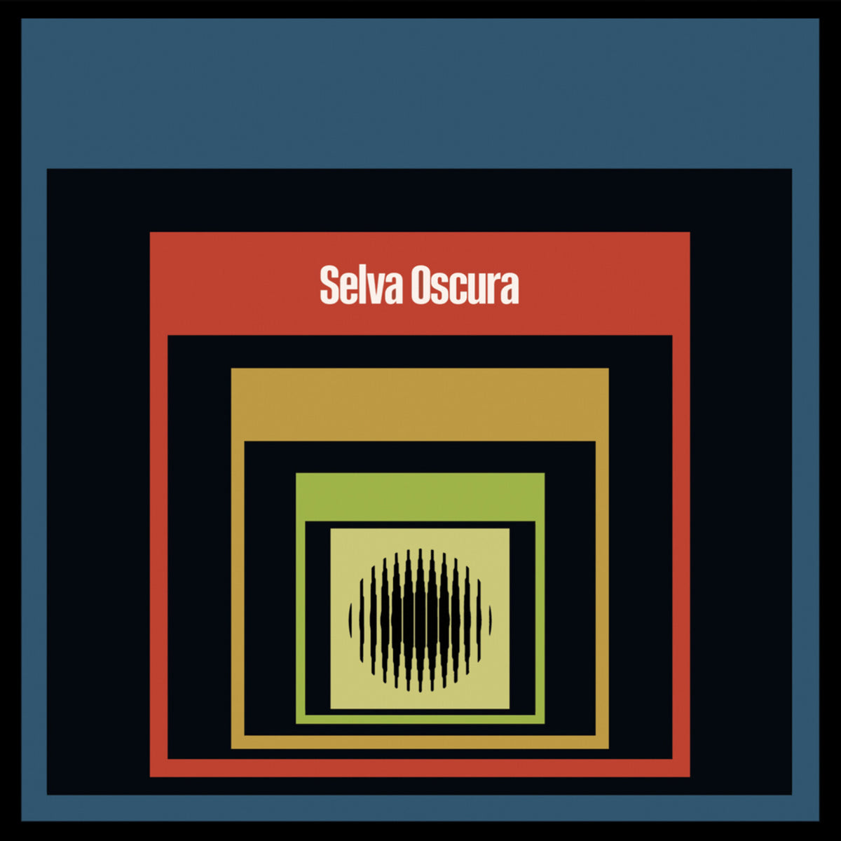 Album cover for "Selva Obscura" with nested rectangles and vertical lines.