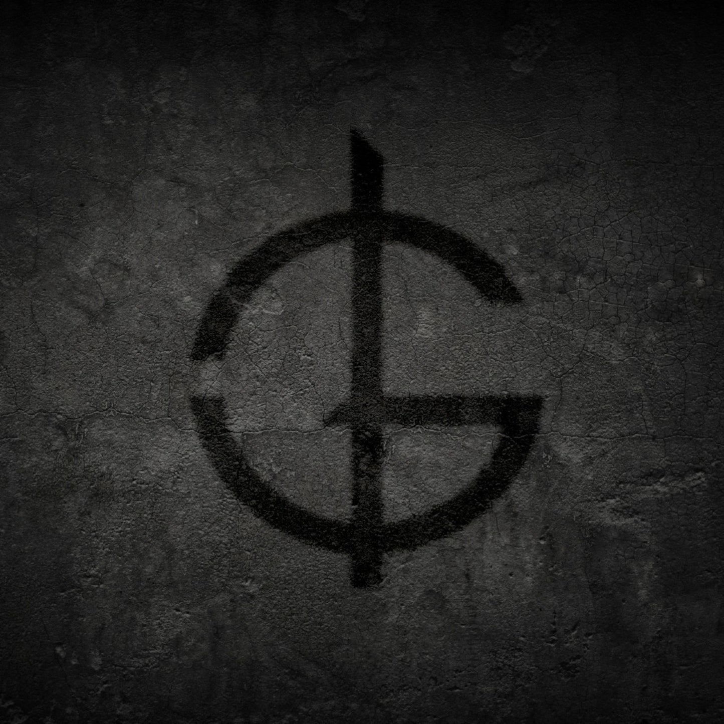 Dark, textured background with a central, circular symbol resembling a cross.