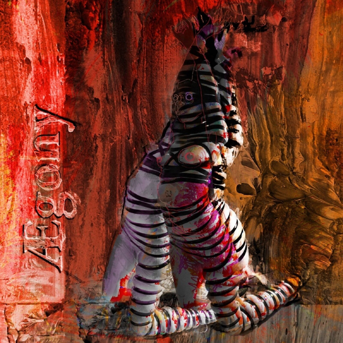 CD cover for "Aegony" featuring a distorted, striped figure in red paint.