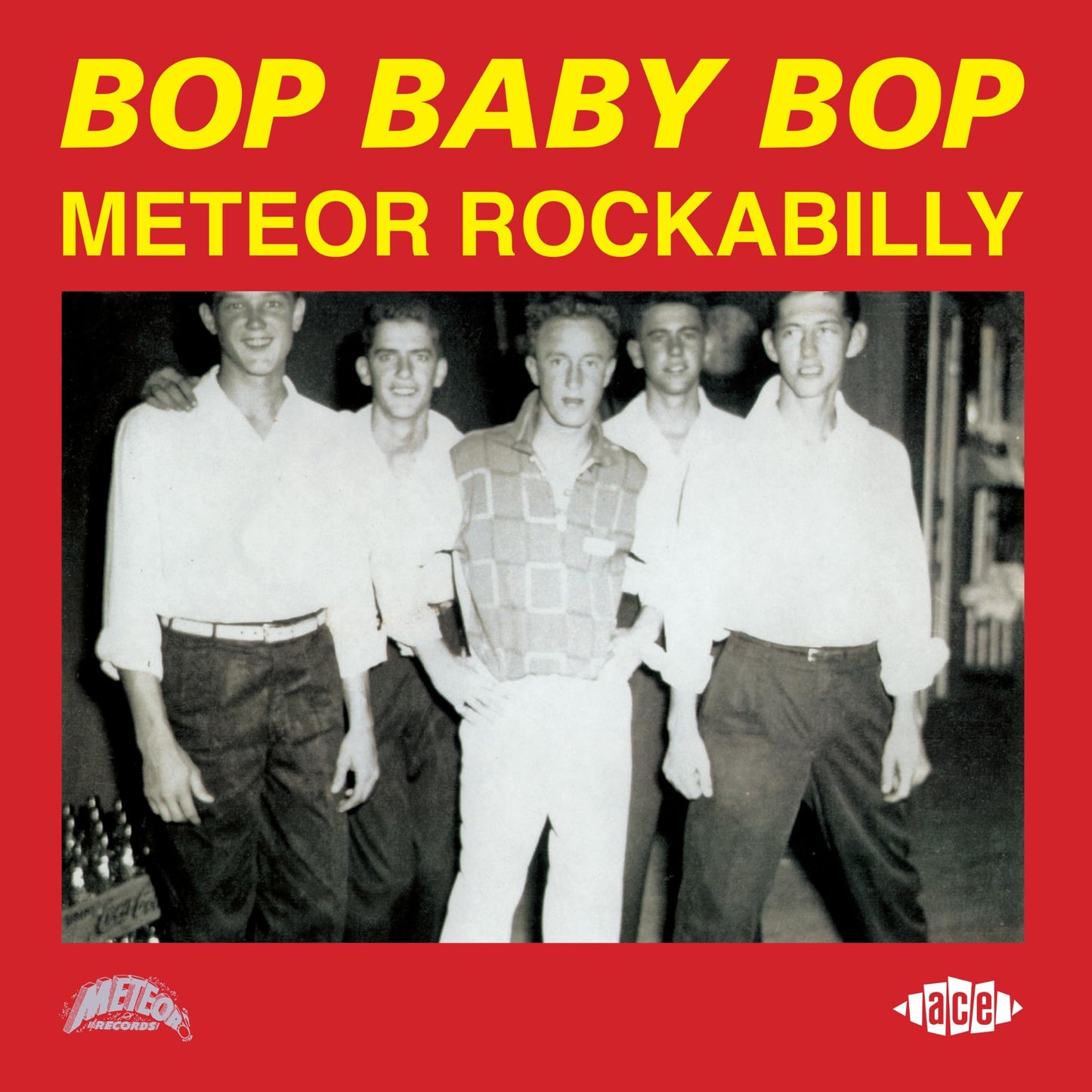 Album cover: black and white photo of five young men in 1950s attire.