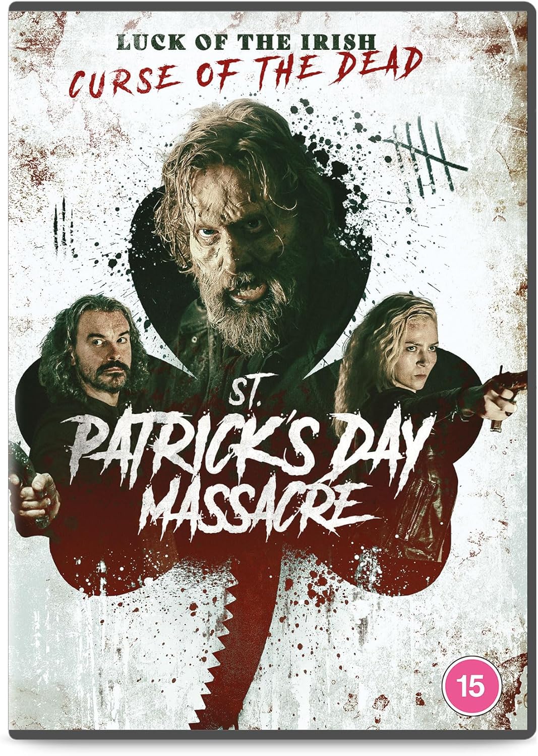 DVD cover for horror film "St. Patrick's Day Massacre" with bloody imagery.