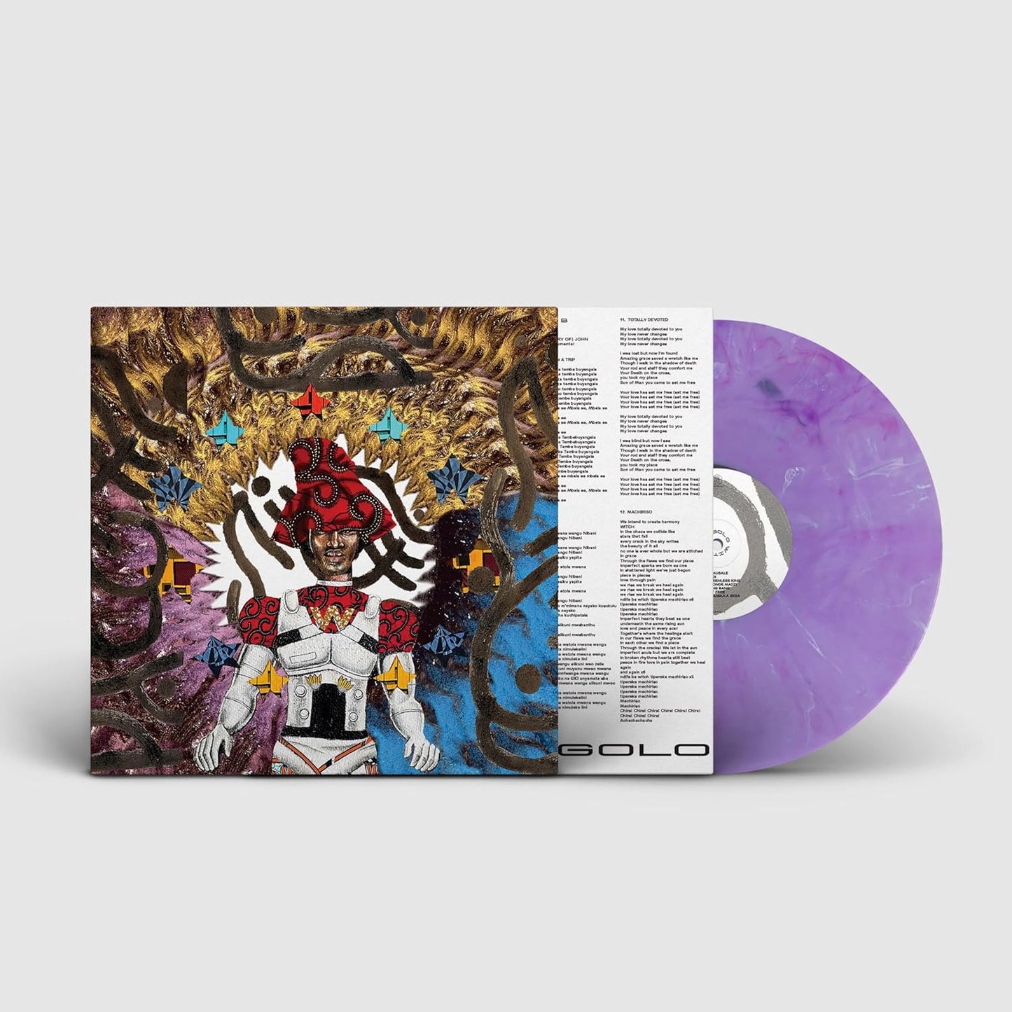 Vinyl record with colorful swirls and album art featuring a figure in a spacesuit.