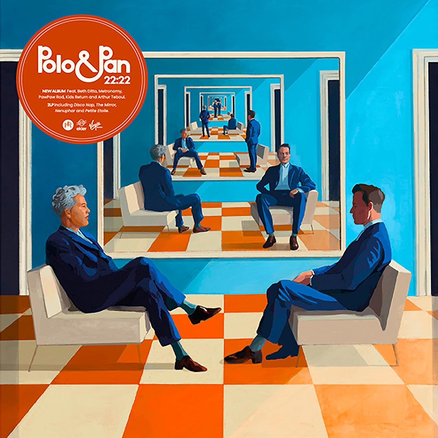 Polo & Pan - 22:22" album cover: illustrated men in suits, blue and orange tones.