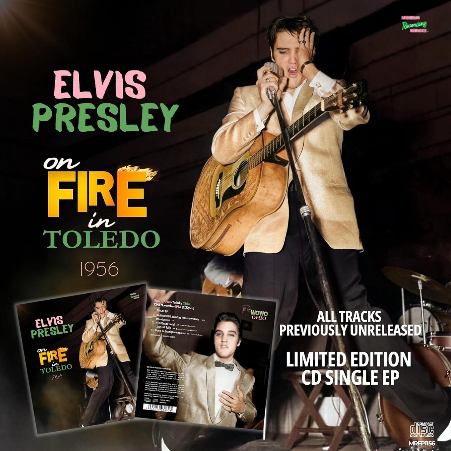 Elvis Presley "On Fire in Toledo" 1956 CD cover with concert photo.