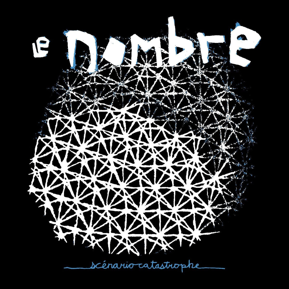 Album cover for “Scenario Catastrophe” by Le Nombre, white design on black.
