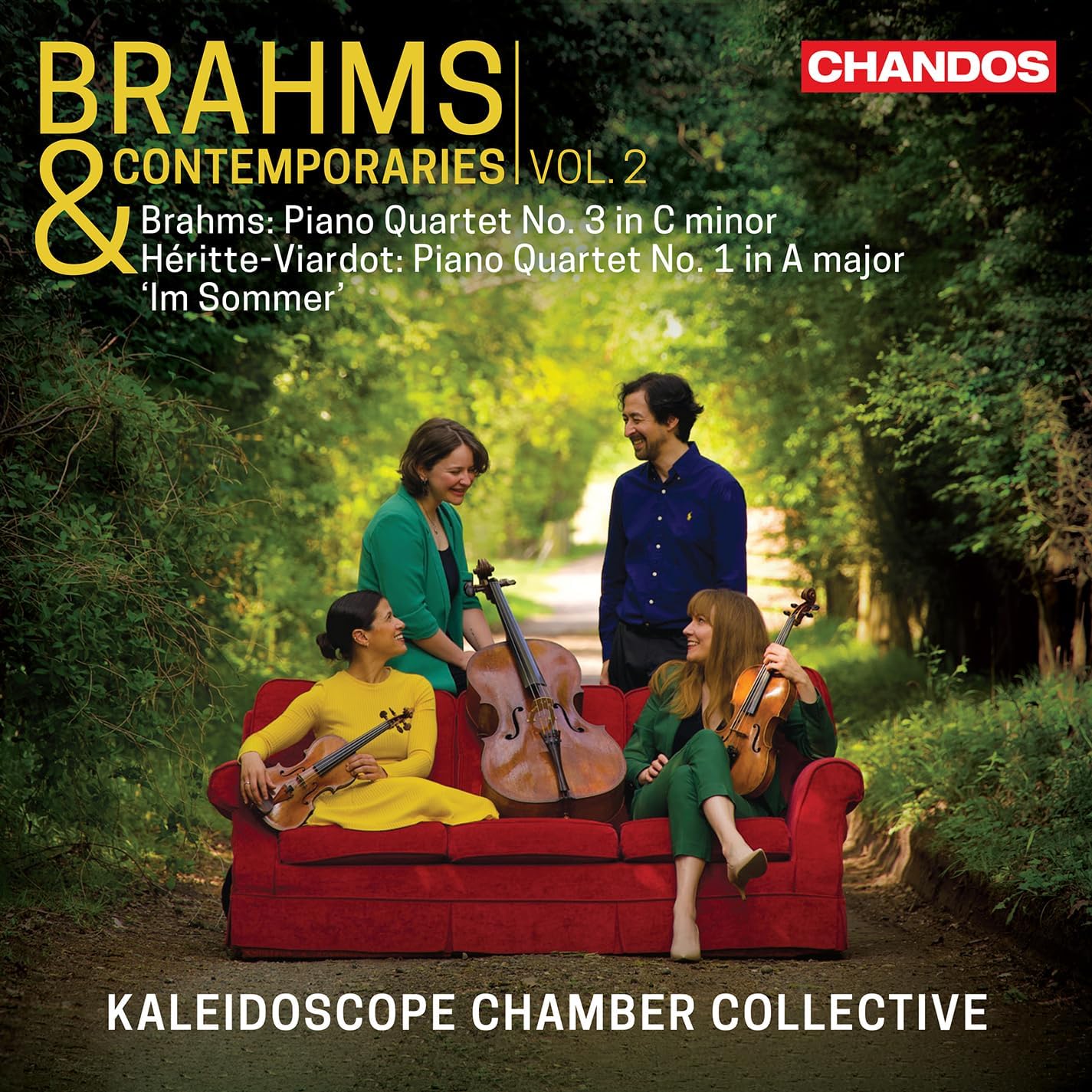 CD cover featuring four musicians with string instruments on a sofa.