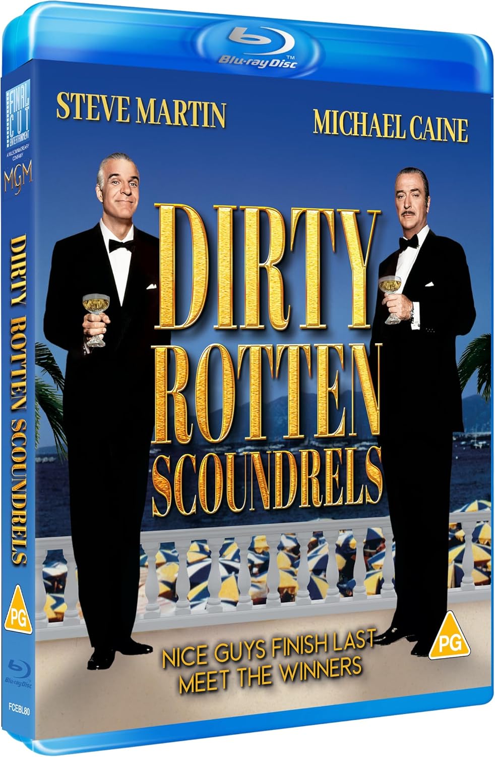 Blu-ray cover for "Dirty Rotten Scoundrels" featuring Steve Martin and Michael Caine.