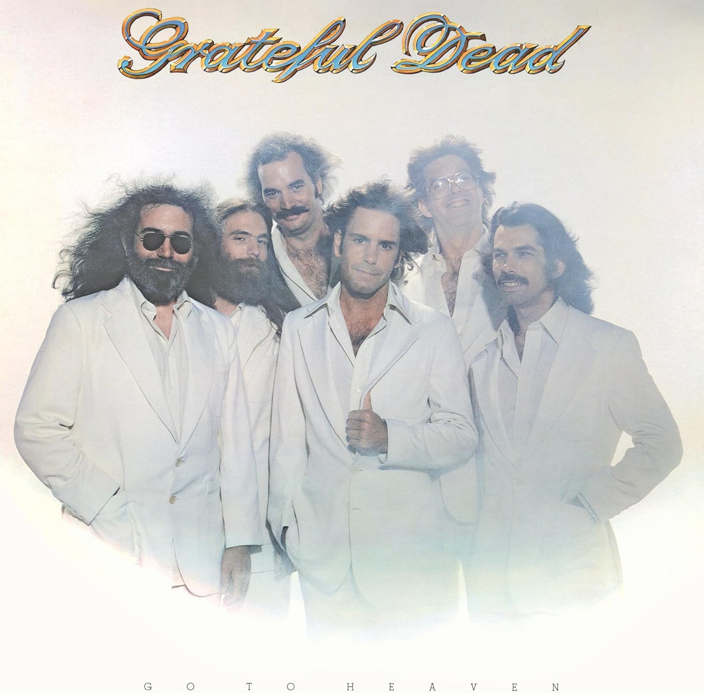 Grateful Dead album cover: five men in white suits, soft focus.