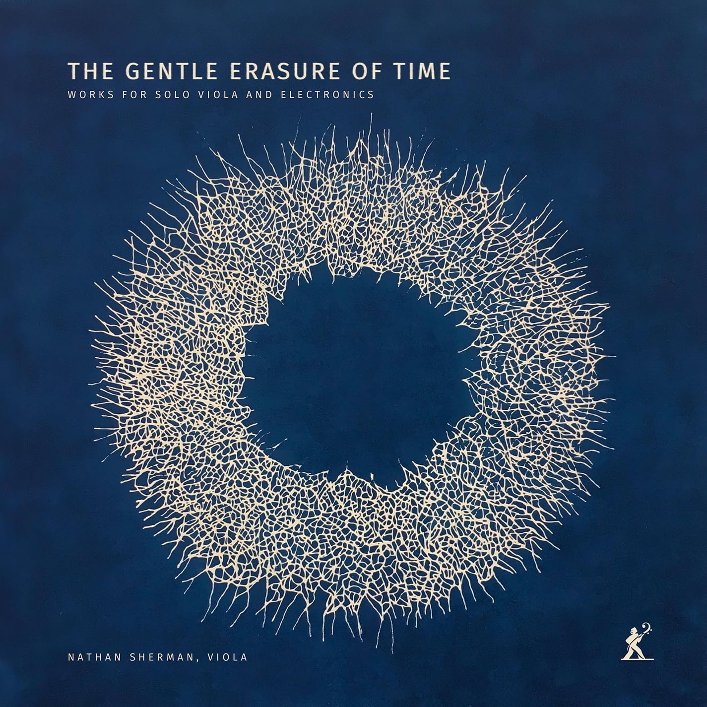 CD cover: abstract circular design of fine lines on a dark blue background.