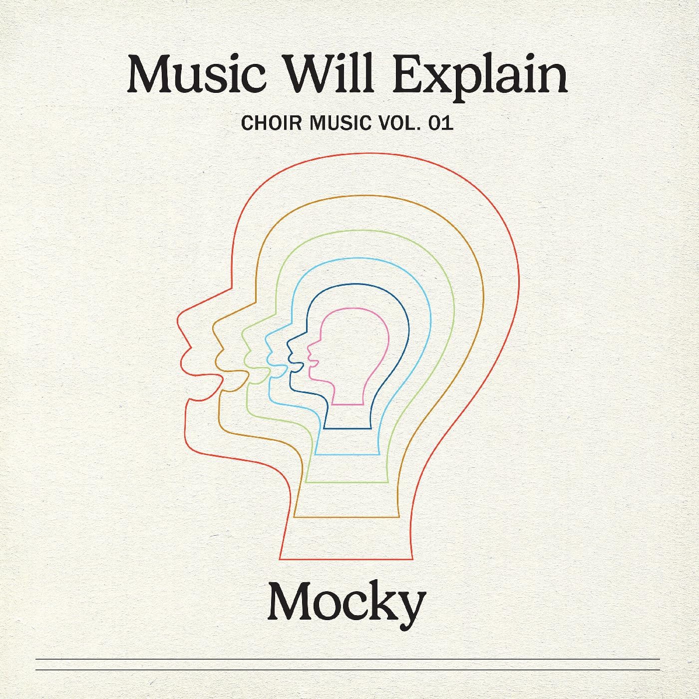 Album cover for Mocky’s “Music Will Explain” featuring layered head profiles.