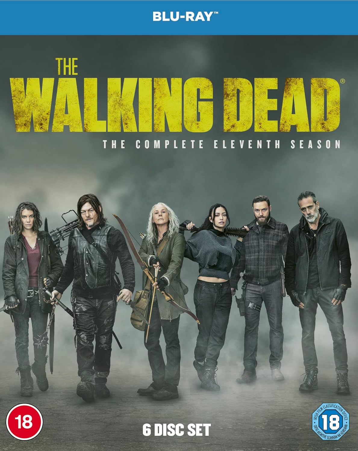 The Walking Dead Season 11 Blu-ray cover featuring six main cast members in a line.