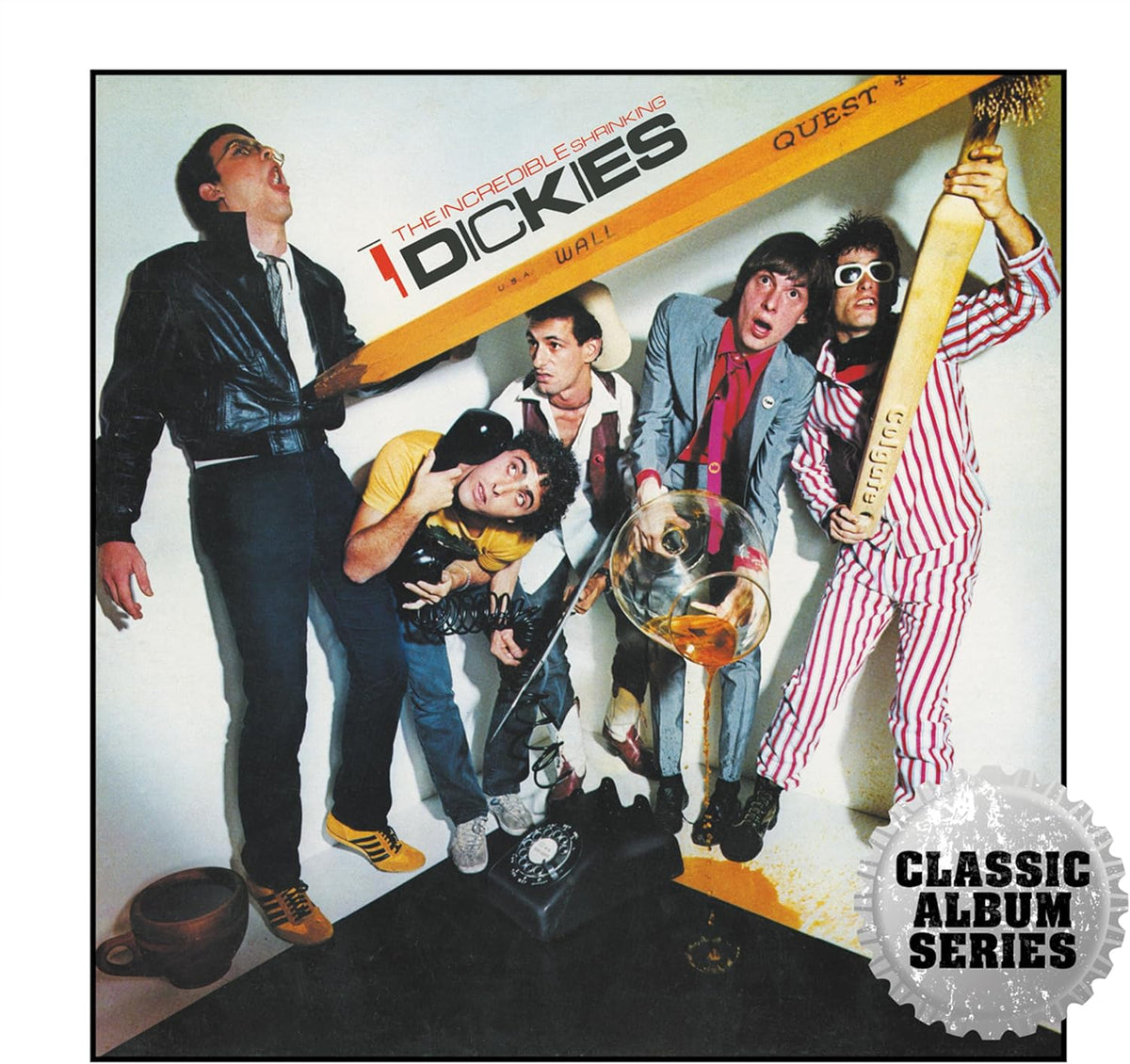 Album cover for The Dickies’ “The Incredible Shrinking Dickies” featuring band members.