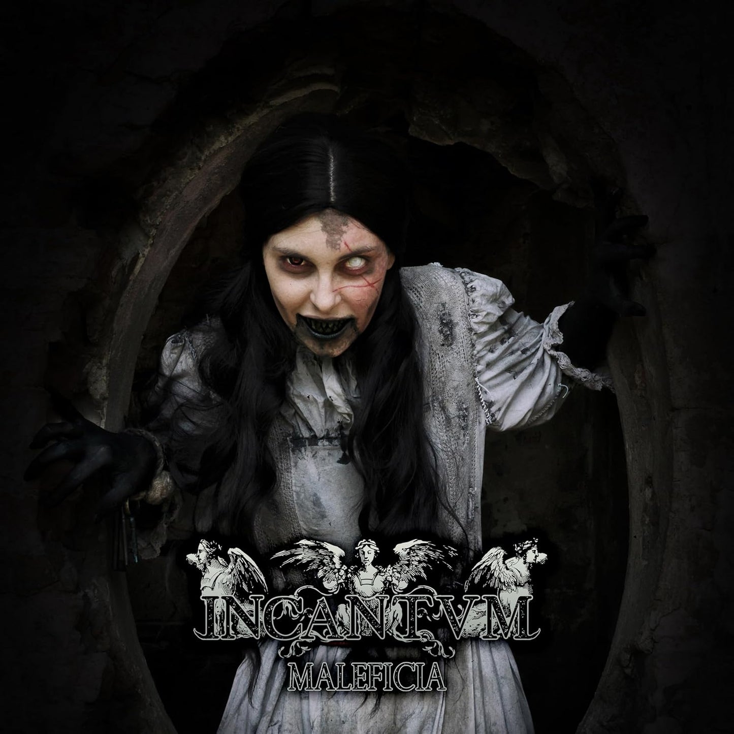 Dark portrait of a woman with distorted features and the album title.